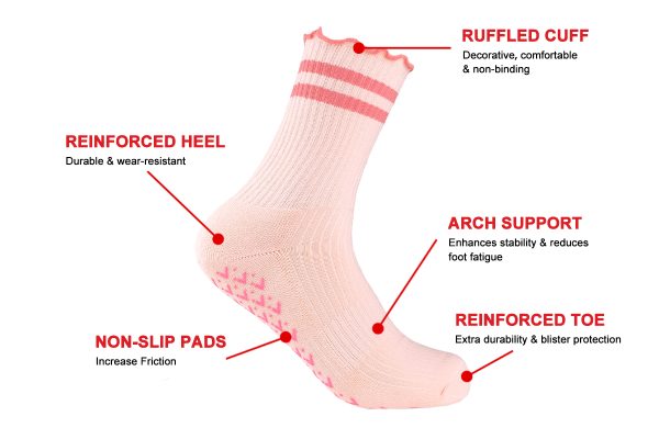 Ruffle Pilates Socks | Elastic Cuff & Non-Slip Grip