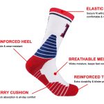 custom basketball socks with team logos and player numbers details
