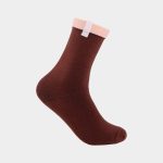 Solid Color Merino Wool Crew Socks with Decorative Cuff Tab