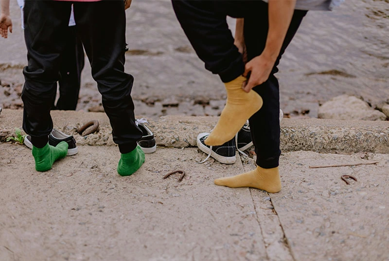 Colorful running socks outdoors