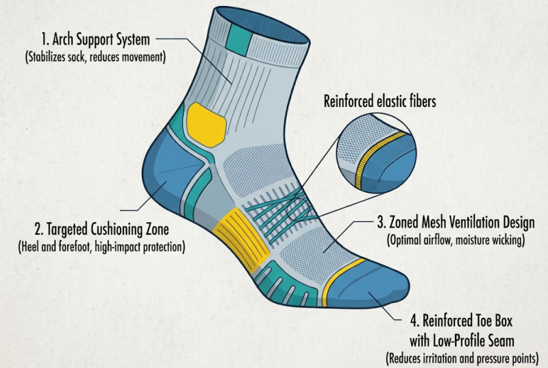Anti-blister socks construction