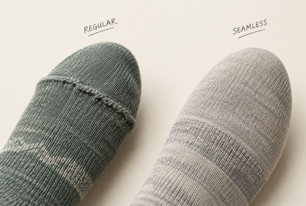 Comparison of regular socks and seamless toe socks