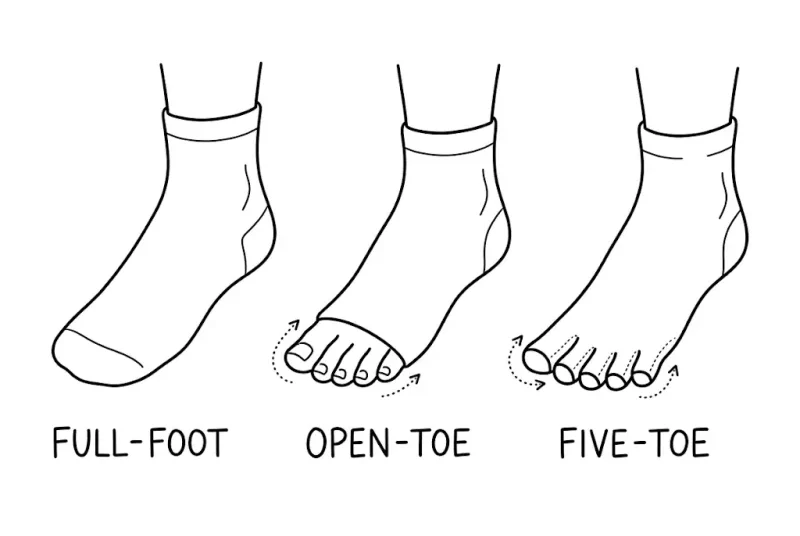 Toe styles of pilates socks