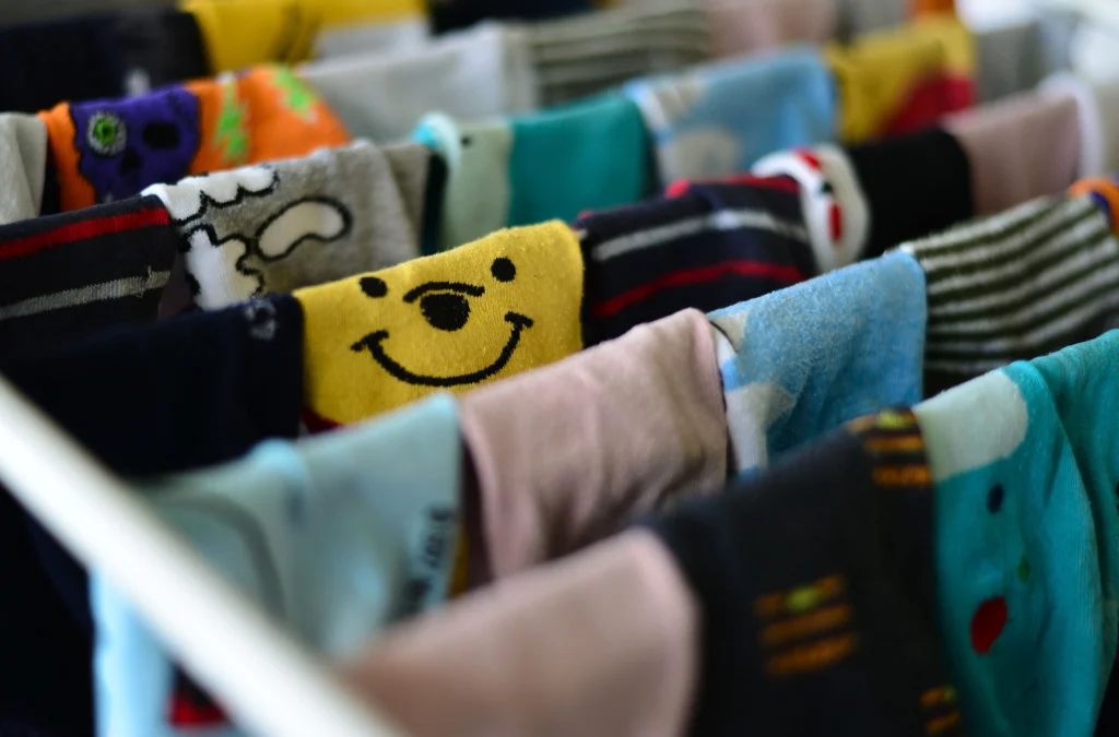 Wool socks air-drying after washing to prevent shrinkage