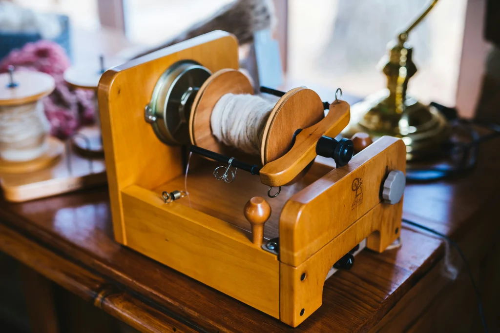 Alpaca fiber being processed into yarn